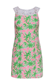 Current Boutique-Lilly Pulitzer - Neon Pink & Green Garden Print Dress w/ Lace Details Sz 4