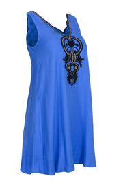 Current Boutique-Lilly Pulitzer - Periwinkle Blue Sleeveless Shift Dress w/ Gold stone V Trim Sz XXS