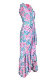 Current Boutique-Lilly Pulitzer - Pink & Aqua Blue Print Sleeveless Maxi Dress Sz 00