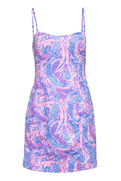 Current Boutique-Lilly Pulitzer - Pink & Blue Alligator & Pineapple Print Sheath Dress Sz 6