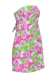 Current Boutique-Lilly Pulitzer - Pink & Green Strapless Dress w/ Leopardsr Detail Sz 8