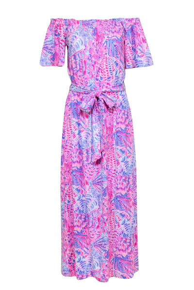 Current Boutique-Lilly Pulitzer - Pink, Lavender, & Blue Print Off The Shoulder Maxi Dress Sz XS