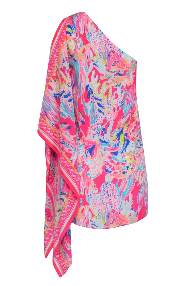 Current Boutique-Lilly Pulitzer - Pink & Multi Color Print One Shoulder Shift Dress Sz 0