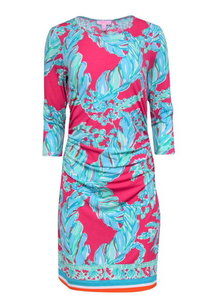 Current Boutique-Lilly Pulitzer - Pink w/ Blue & Green Print Long Sleeve Dress Sz M