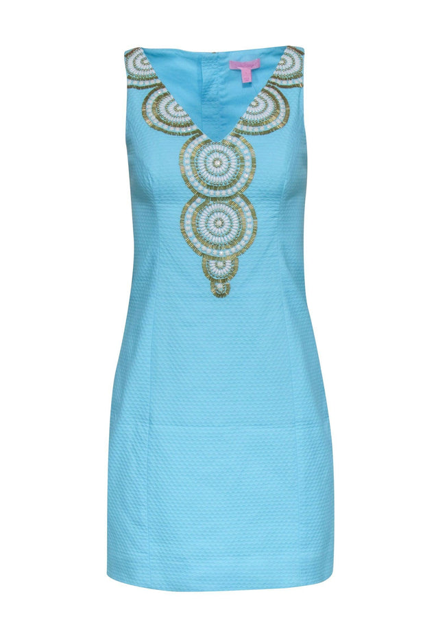 Current Boutique-Lilly Pulitzer - Turquoise Textured Dress w/ Beaded Neckline Sz 0