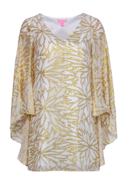 Current Boutique-Lilly Pulitzer - White & Gold Metallic Print Cape Dress Sz 00