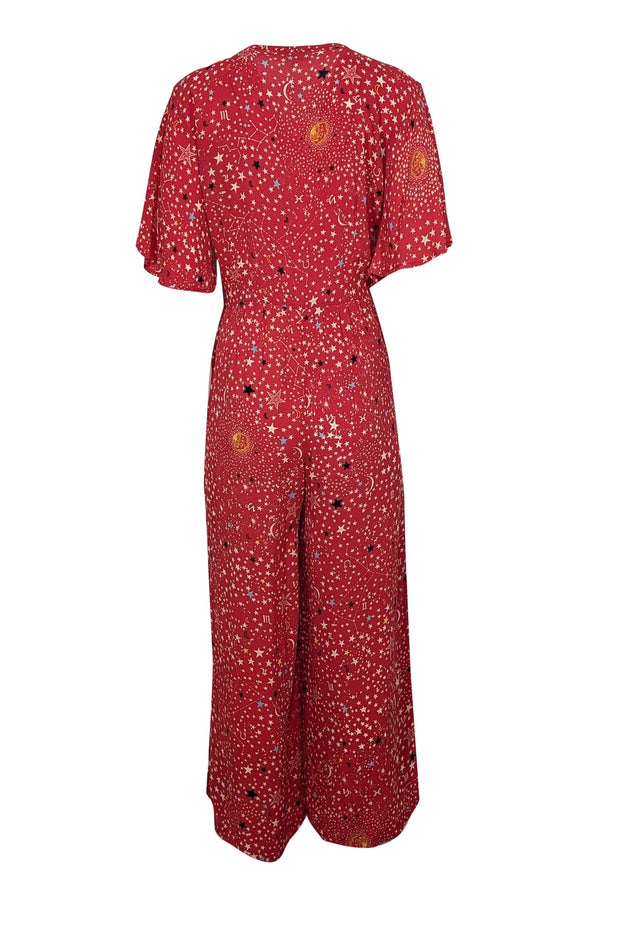 Current Boutique-Lily and Lionel x Anthropologie - Red Cropped Sleeve Celestial Jumpsuit Sz XS