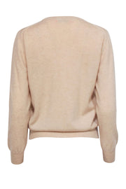 Current Boutique-Lingua Franca - Beige Cashmere Sweater w/ Red Embroidered Script Sz S