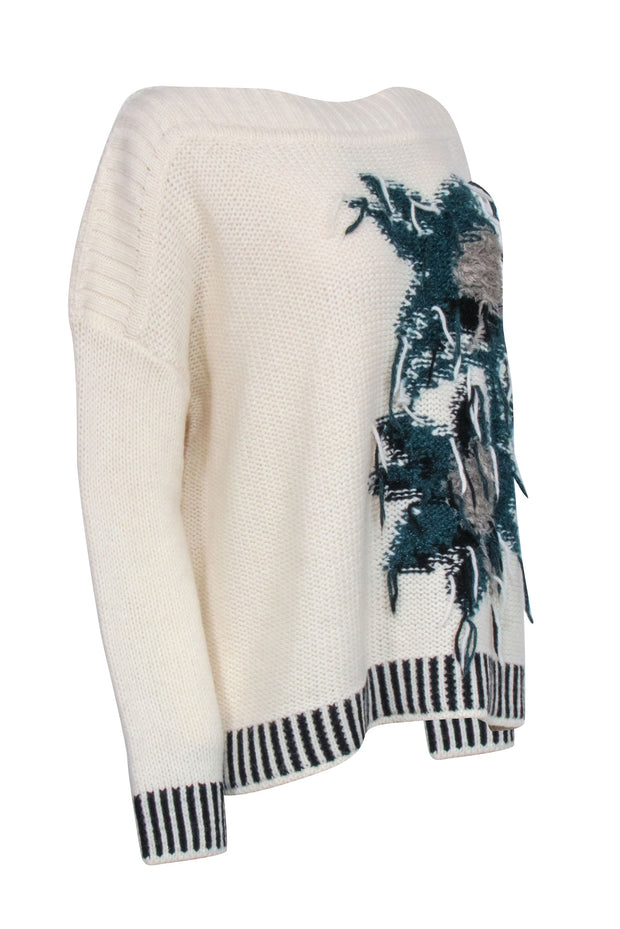 Current Boutique-Liu Jo - Ivory Knit Sweater w/Abstract Print Front Sz L