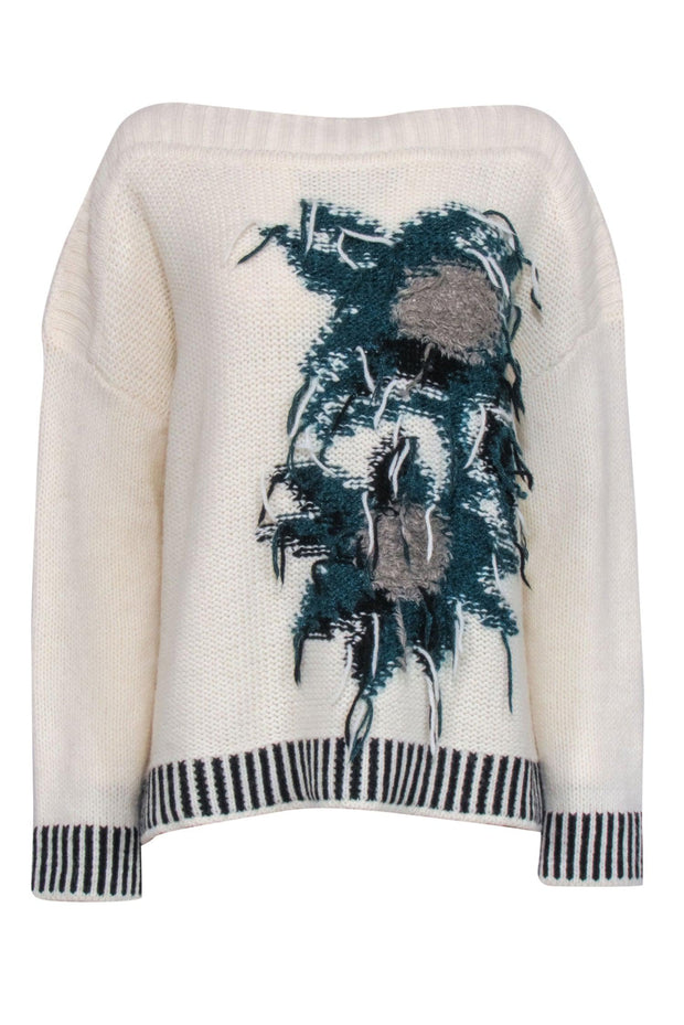 Current Boutique-Liu Jo - Ivory Knit Sweater w/Abstract Print Front Sz L