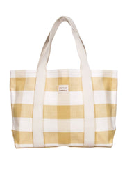 Current Boutique-Loeffler Randall - Beige & Cream Gingham Canvas Tote Bag