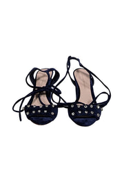 Current Boutique-Loeffler Randall - Navy Velvet Open Toe Rhinestone Pumps Sz 8