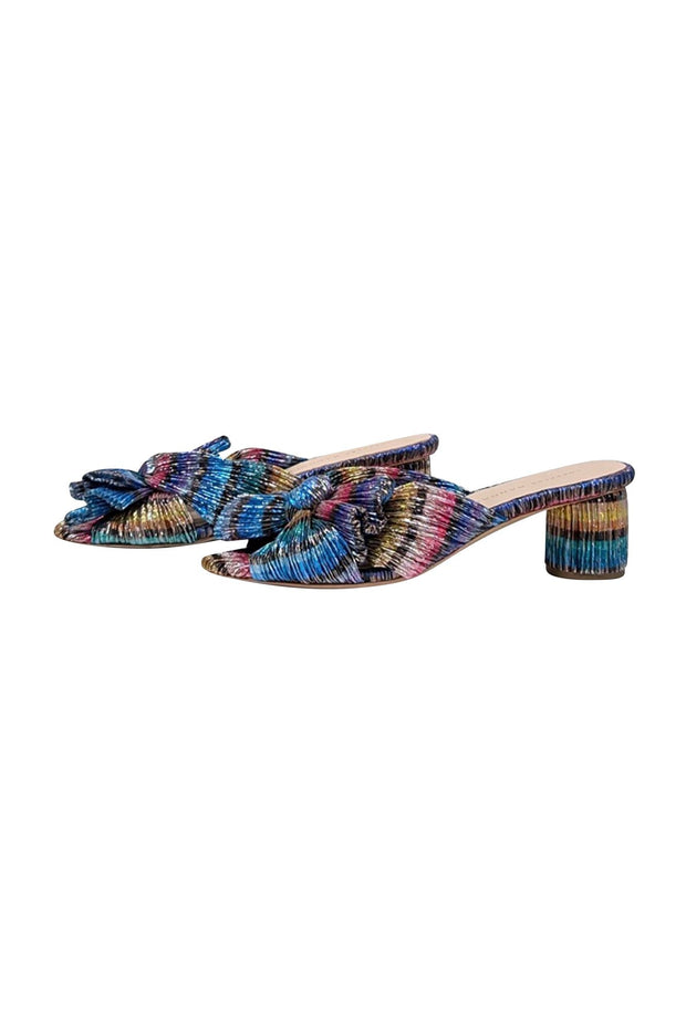 Current Boutique-Loeffler Randall - Rainbow Metallic Pleated Knot Mules Sz 6.5