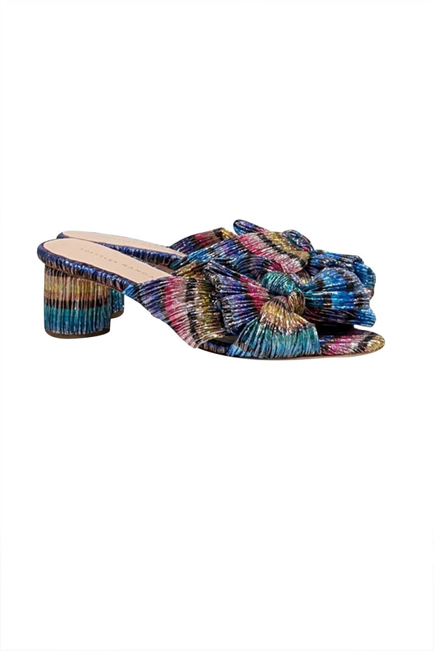 Current Boutique-Loeffler Randall - Rainbow Metallic Pleated Knot Mules Sz 6.5