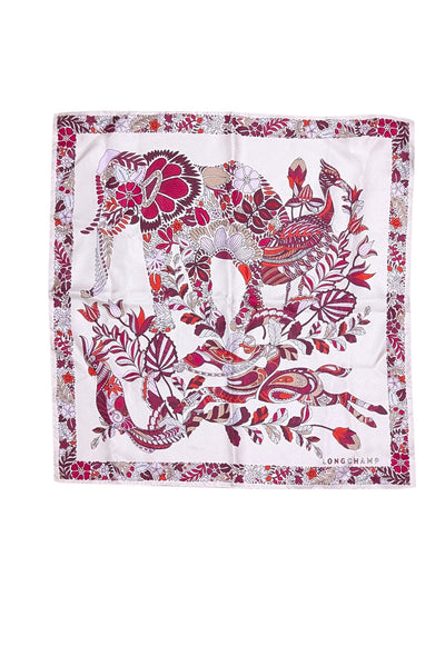 Current Boutique-Longchamp - White, Pink, & Orange Print Square Scarf