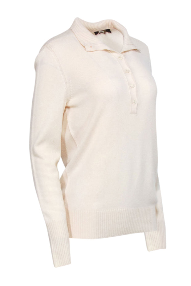 Current Boutique-Loro Piana - Ivory Cashmere Turtle Neck Quarter Button Sweater Sz 6