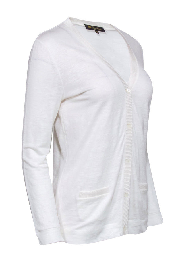 Current Boutique-Loro Piana - White Linen Blend Cardigan Sz 6