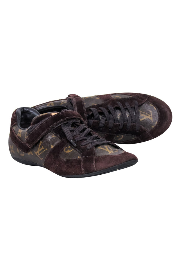 Current Boutique-Louis Vuitton - Brown Monogram & Suede Sneakers Sz 9