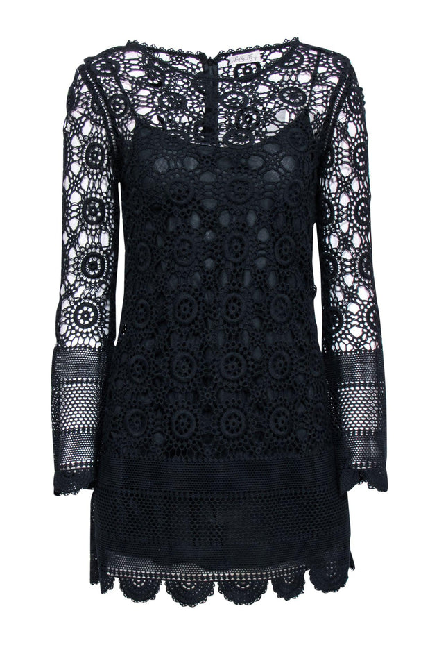 Current Boutique-LoveShackFancy - Black Crochet Knit Lace Mini Dress Sz S