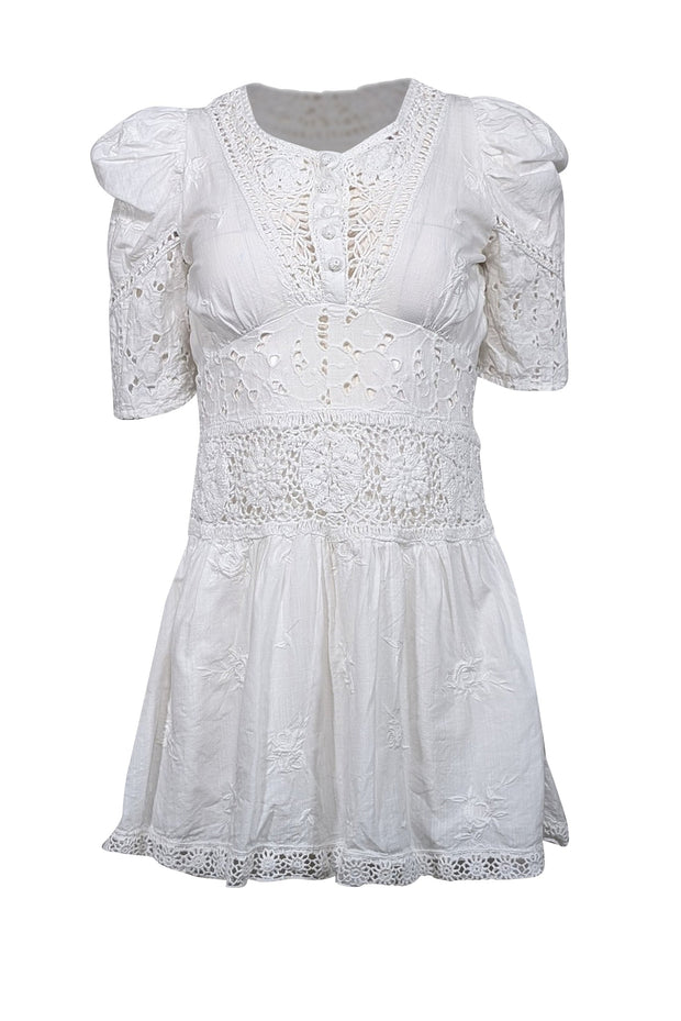 Current Boutique-LoveShackFancy - Ivory Eyelet Short Sleeve Dress Sz 0