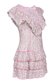 Current Boutique-LoveShackFancy - Ivory & Pink Floral Print Eyelet Lace Mini Dress Sz 6