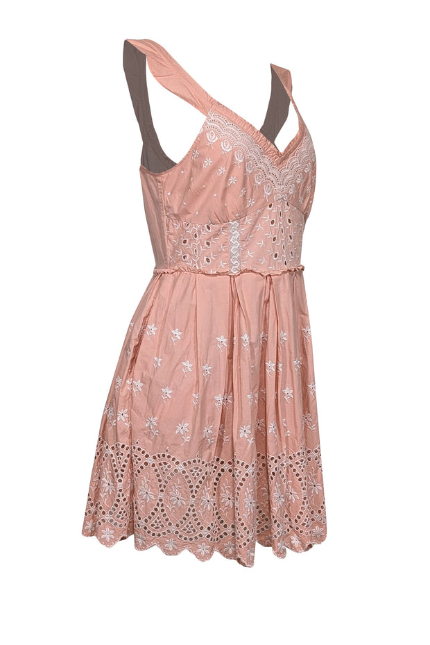 Current Boutique-LoveShackFancy - Light Pink Floral Embroidered Mini Dress Sz 8