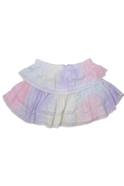 Current Boutique-LoveShackFancy - Pastel Pink, Purple, & Off-White Ruffled Mini Skirt Sz XL