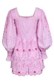 Current Boutique-LoveShackFancy - Pink Embroidered Eyelet Mini Dress Sz 0