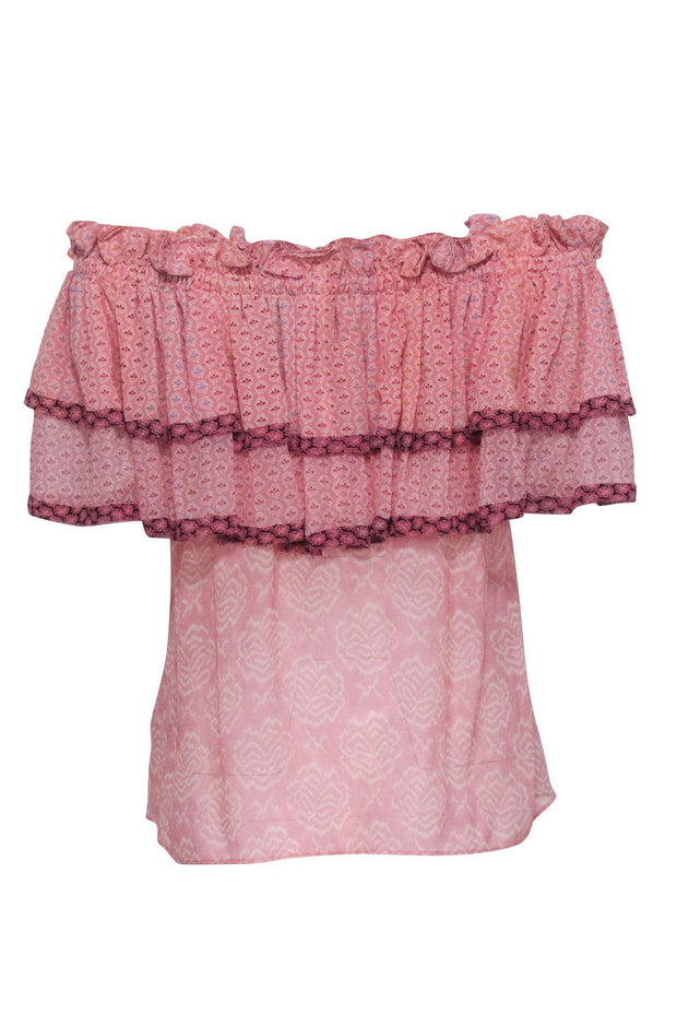 Current Boutique-LoveShackFancy - Pink Print Off The Shoulder Top Sz S