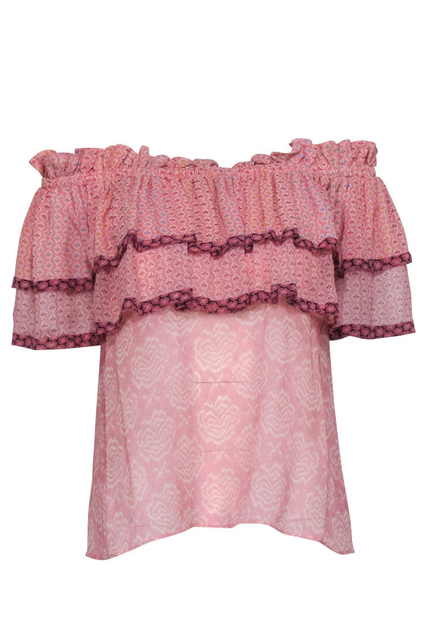 Current Boutique-LoveShackFancy - Pink Print Off The Shoulder Top Sz S