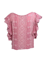 Current Boutique-LoveShackFancy - Pink Semi-Sheer Embroidered Blouse Sz M