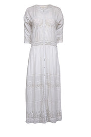 Current Boutique-LoveShackFancy - White Eyelet Trim Cotton Button Front Maxi Dress Sz M