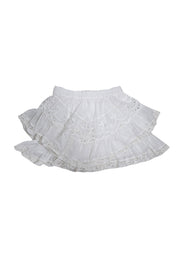 Current Boutique-LoveShackFancy - White Ruffled Mini Skirt w/ Eyelet Lace Trim Sz XS