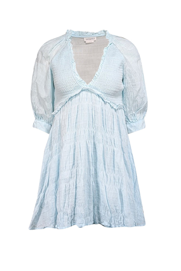 Current Boutique-Lovers + Friends - Light Blue Smocked Detail V-neckline Dress Sz XS