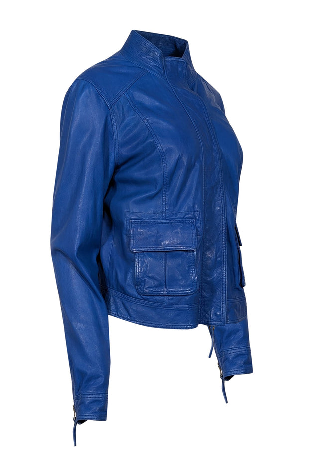 Current Boutique-Lucky Brand - Cobalt Blue Lamb Leather Jacket Sz L