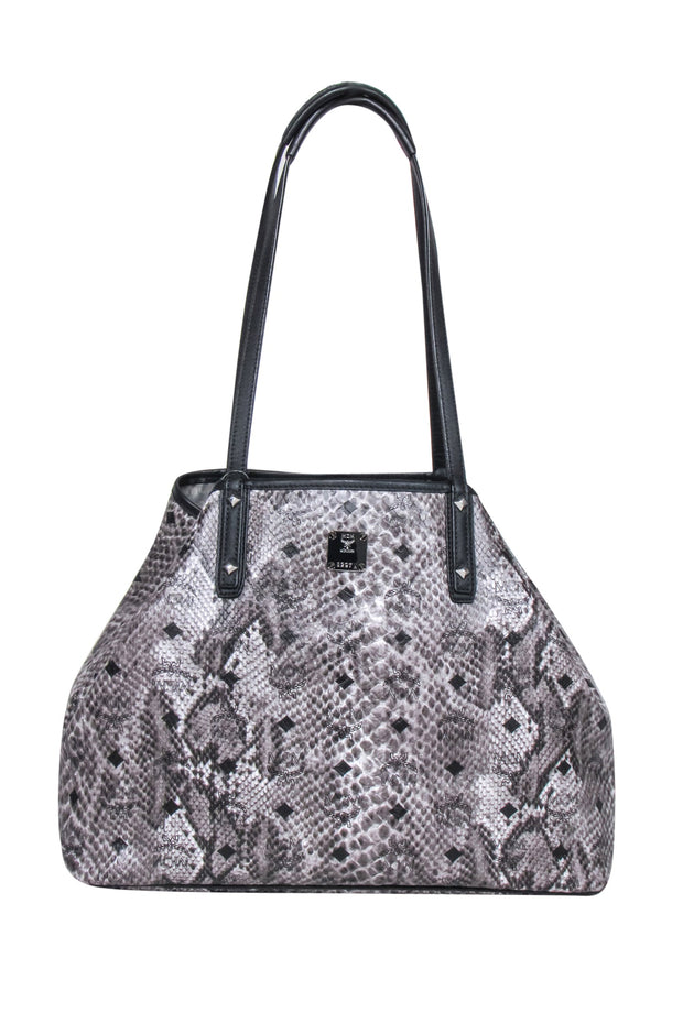 Current Boutique-MCM - Visetos Snakeskin Embossed Medium Shopper Tote Bag