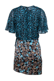 Current Boutique-MISA Los Angeles - Black & Teal Print Upper w/ Multi Color Floral Bottom Dress Sz S