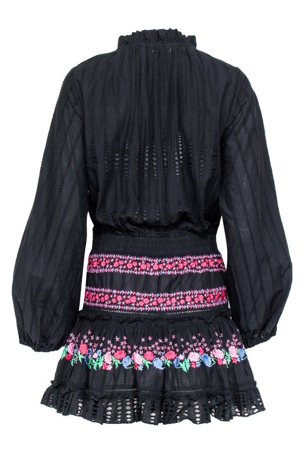 Current Boutique-MISA Los Angeles - Black w/ Pink & Blue Floral Embroidery Dress Sz S