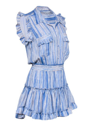 Current Boutique-MISA Los Angeles - Blue & Cream Print Ruffled Tiered Mini Dress Sz S