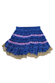 Current Boutique-MISA Los Angeles - Blue, Pink, & Yellow Paisley Print Ruffled Mini Skirt Sz S