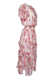 Current Boutique-MISA Los Angeles - Cream, Pink, & Orange Floral Print Ruffled Chiffon Dress Sz XL