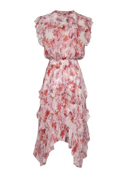 Current Boutique-MISA Los Angeles - Cream, Pink, & Orange Floral Print Ruffled Chiffon Dress Sz XL