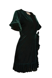 Current Boutique-MISA Los Angeles - Dark Green Velvet Mini Wrap Dress Sz S