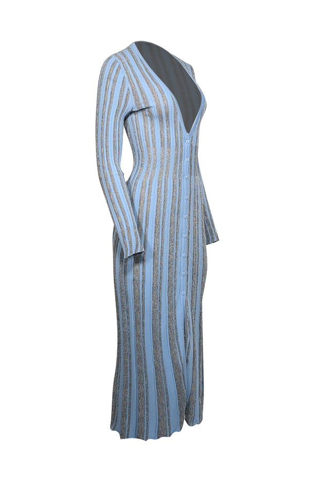 Current Boutique-MISA Los Angeles - Light Blue & Metallic Striped Knit Dress Sz S