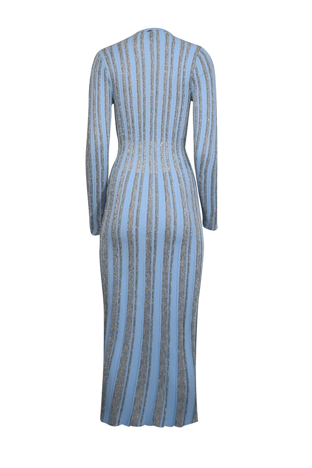 Current Boutique-MISA Los Angeles - Light Blue & Metallic Striped Knit Dress Sz S