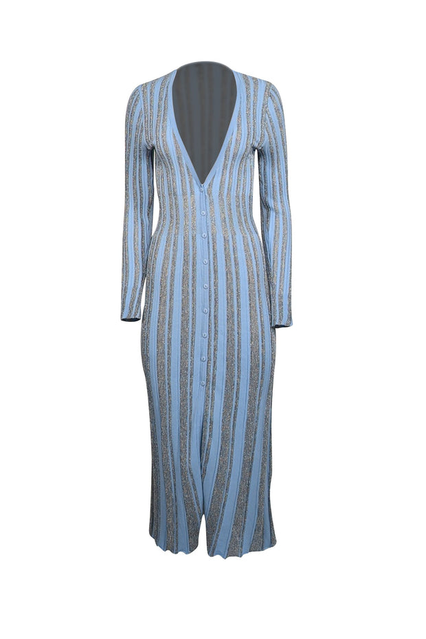 Current Boutique-MISA Los Angeles - Light Blue & Metallic Striped Knit Dress Sz S