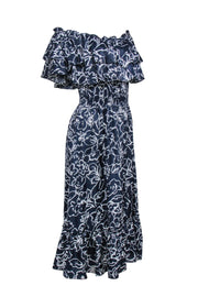 Current Boutique-MISA Los Angeles - Navy & White Floral Print Cold Shoulder Dress Sz S