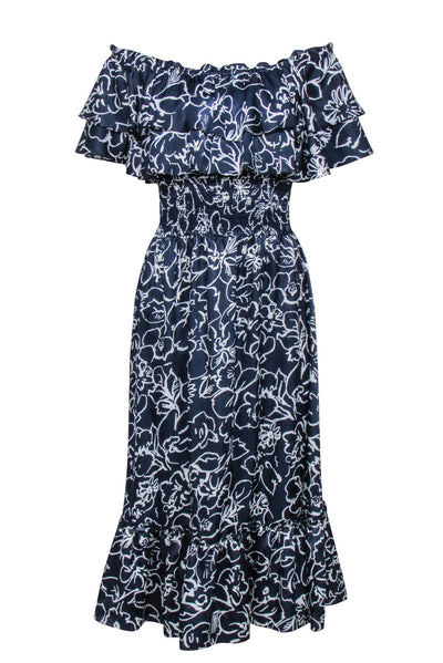 Current Boutique-MISA Los Angeles - Navy & White Floral Print Cold Shoulder Dress Sz S