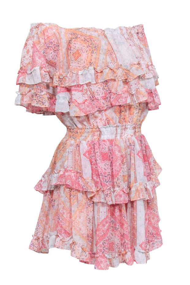 Current Boutique-MISA Los Angeles - Orange, Pink, & Multi Color Print Tiered Dress Sz M