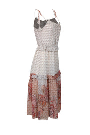 Current Boutique-MISA Los Angeles - Pink, Ivory, & Peach Paisley Print Ruffled Midi Dress Sz S